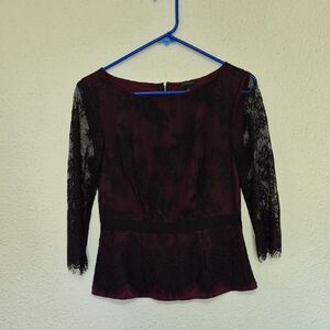 Ann Taylor Purple and Black Lace Blouse Size 2